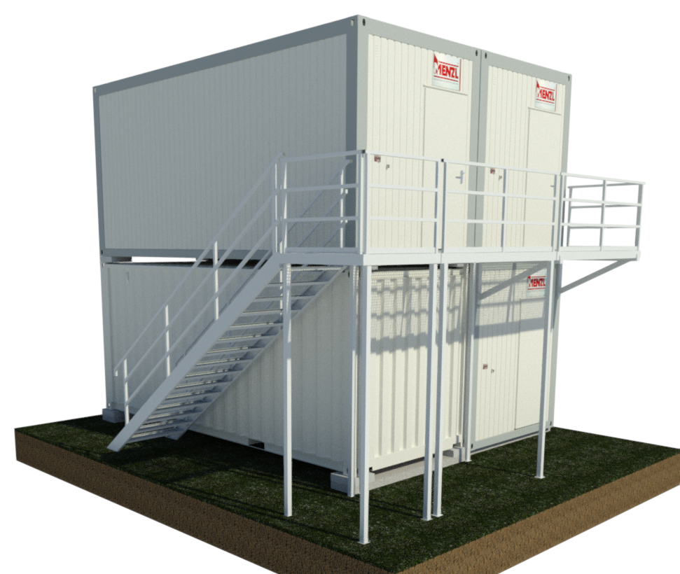 Treppensystem / Aufgangsmodul längsseitig & Laufsteg stirnseitig / Lagercontainer